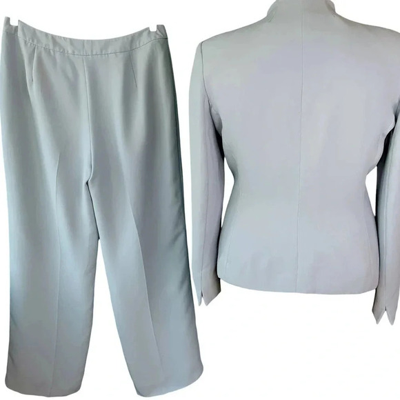 NYP Suits Vintage Embroidered Blazer Pantsuit Two Piece Set Size 14 Ash Blue - Picture 2 of 16